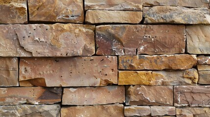 Red brick wall background in rural room, brown blocks of stonework architecture for interior background, wallpaper, web design template. 