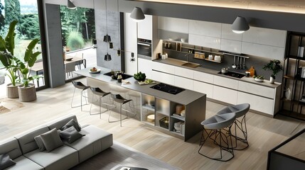 The kitchen is modern with island picture