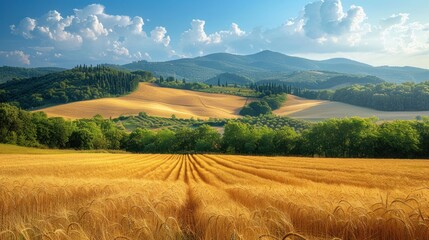 Fototapeta premium Tuscan Landscape with Rolling Hills and Golden Field