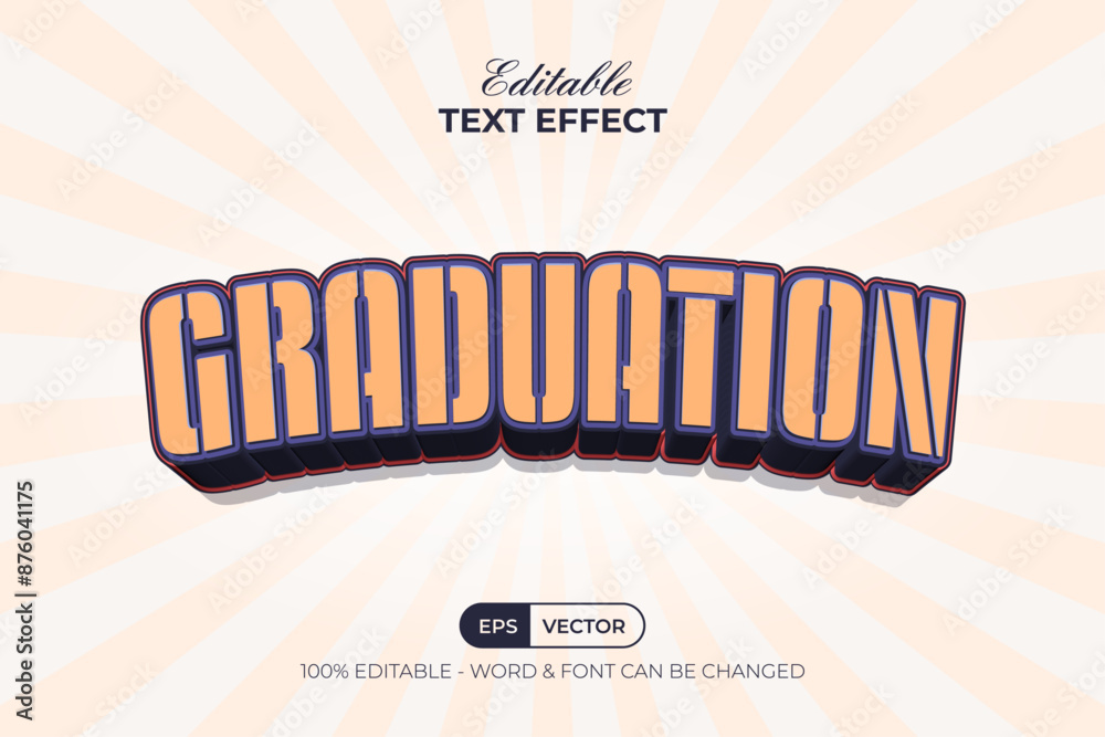 Poster graduation text effect 3d curve style. editable text effect.