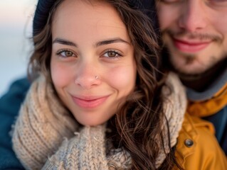 Fototapeta premium Romantic Moment Fiance Receives Jewelry, Emotional Love Exchange, Couple Embrace, Winter Engagement, Couple Portraits, Love Story, Engagement Ring, Happy Couple, Wedding Photography, Relationship
