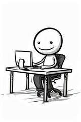 Stick Figure Working On Computer