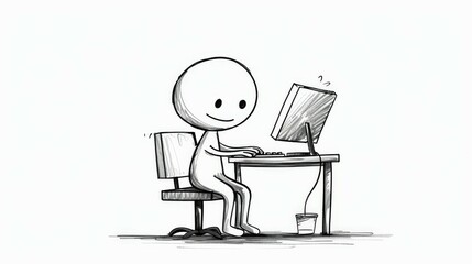 Fototapeta premium Stick Figure Working On Computer
