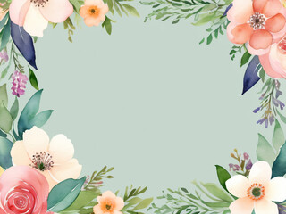 Fototapeta premium A blank wedding invitation adorned with a watercolor floral frame