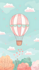Cute hot air balloon illustration | High Quality | Wallpaper	