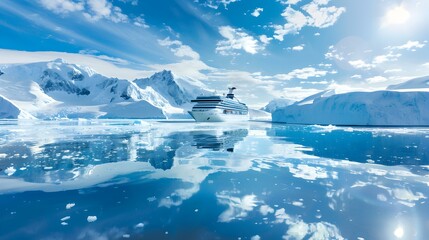 A cruise ship against a backdrop glaciers img
