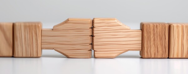 Business negotiation with wooden blocks forming a handshake, Partnership, business agreements