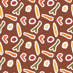 Abstract stickers seamless pattern. Cutouts paper shapes repeat background. Vector hand drawn flat illustration.