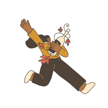 woman running with wine bottle clip art preview