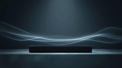Futuristic soundbar, holographic audio waves, advanced tech, sleek design