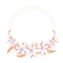 Hand drawn watercolor vintage golden and silver jewelry wreath frame border isolated on white background. Can be used for cards, label and other printed products.