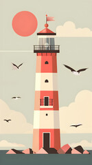 Cute lighthouse illustration | High Quality | Wallpaper	