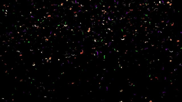 3D Party Confetti Celebration particles background,, congratulations confetti, firecracker on black. confetti explosion, streamers, for Carnival, Holiday, Christmas, New year, sale, birthday, party