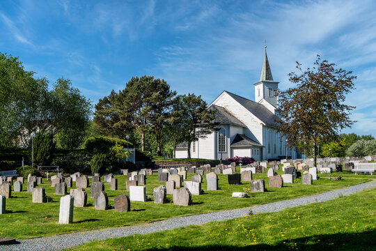 Bremnes church on the island B&oslash;mlo in the fjords archipelago, Norway