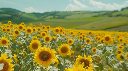 Obraz premium A field of sunflowers in summer image
