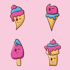 cute ice cream cones and a popsicle with faces, perfect for summerthemed designs like posters, cards, or social media posts.