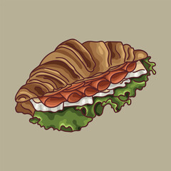 Croissant with ham and greens