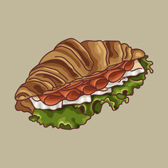 Croissant with ham and greens
