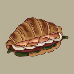 Croissant with ham and greens