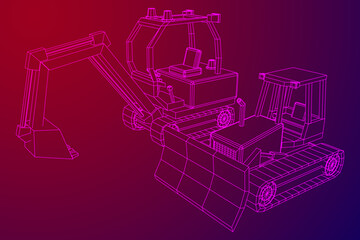 Fototapeta premium Heavy equipment excavator machine manufacturing power equipment for open pit mining. Wireframe low poly mesh vector illustration