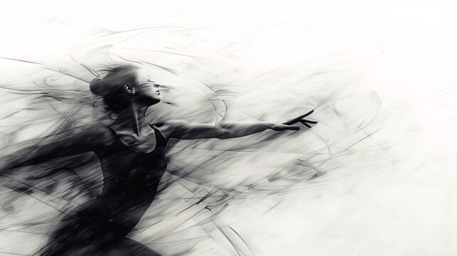 Black and white abstract art of a dancer practicing ballet