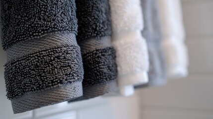 Close Up of Rolled Grey and White Towels