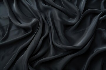 Obraz premium elegant black silk texture with subtle wave patterns luxurious minimalist design creates a sense of depth and movement highdefinition details showcase the fabrics smooth reflective surface