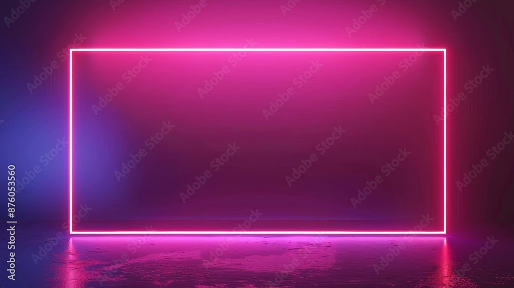 Wall mural 3d animation of abstract neon square and hi-tech elements