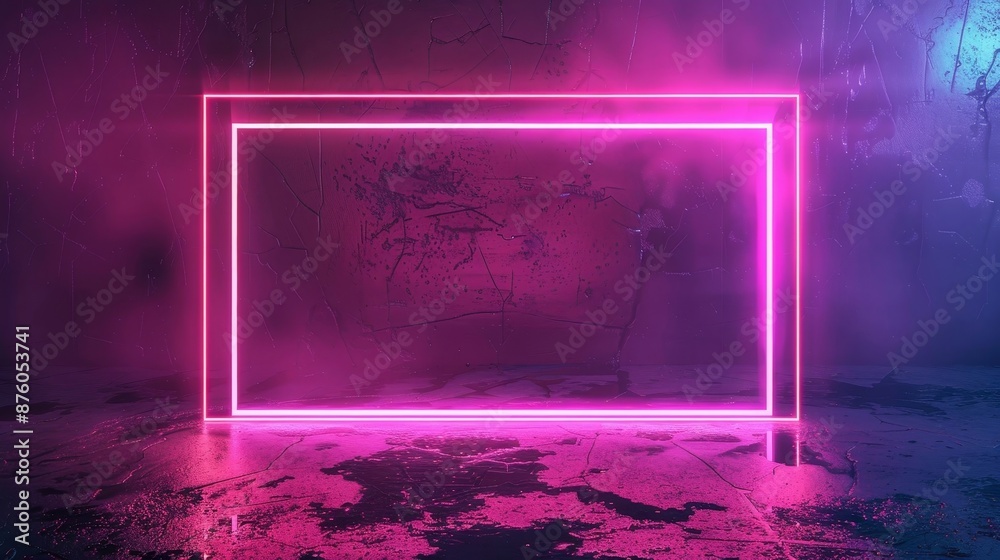 Wall mural 3d animation of abstract neon square and hi-tech elements