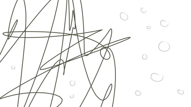 Random lines or tangled fishing lines change as the animation progresses. Bubbles flash between them.
