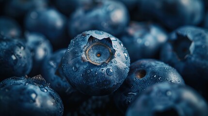 Fresh Blueberries Close-up: Plump and Juicy Dark Blue Berries with Natural Light Detail on Textured Background