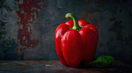 Fresh Red Bell Pepper Close-up with Shiny Skin on Dark Background