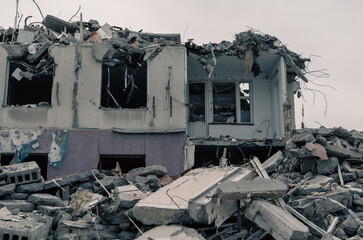 destroyed houses in a city lost in the war in Ukraine