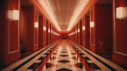 Elegant hotel corridor combined with abstract geometric shapes