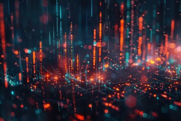 Fototapeta premium holographic stock market data floating in dark space glowing charts and graphs trending upward abstract representation of financial growth and investment