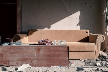 destroyed houses in a city lost in the war in Ukraine