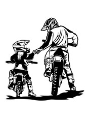 Father and Daughter Motorcross   Motorcycle Rider   Off Road   Motorcycle Rider   Biker   Dirt Biker   Motorcross  Original Illustration   Vector and Clipart   Cutfifle and Stencil © MEM