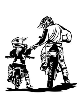 Father and Daughter Motorcross | Motorcycle Rider | Off Road | Motorcycle Rider | Biker | Dirt Biker | Motorcross| Original Illustration | Vector and Clipart | Cutfifle and Stencil