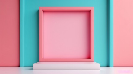 A simple geometric podium mockup featuring a bright with complementary colors, ideal for advertising presentations that require striking and balanced visuals. Clean and Clear Color, Realistic Photo,