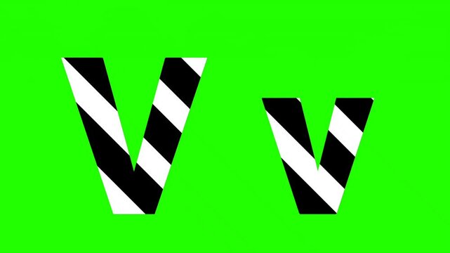 Animation of line letter V on green screen background