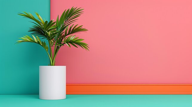 A simple geometric podium mockup featuring a bright with complementary colors, ideal for advertising presentations that require striking and balanced visuals. Clean and Clear Color, Realistic Photo,