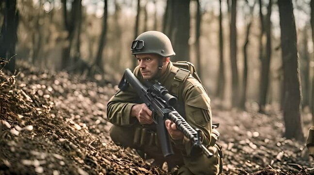 Polski żołnierz trzymający broń