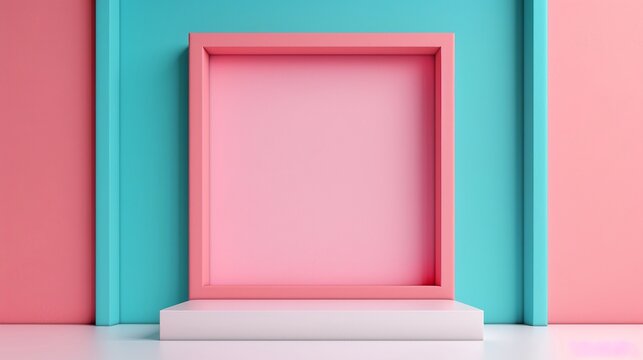 A simple geometric podium mockup featuring a bright with complementary colors, ideal for advertising presentations that require striking and balanced visuals. Clean and Clear Color, Realistic Photo,