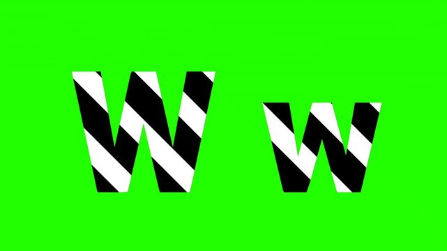 Animated letter "W" with black and white stripes on a green screen background. Perfect for adding a stylish and dynamic touch to your videos