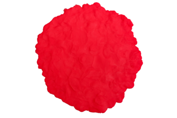 Red Plasticine textured background has rough surface  isolated on cut out PNG or transparent. Abstract. Your hand to knead flatten and have fingerprints attached outer circle is jagged like cloud.