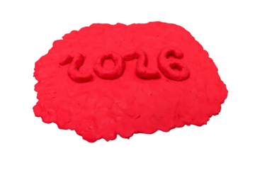 New year 2026 on red plasticine concept  isolated on cut out PNG or transparent background. Text AD (Anno Domini) two zero two five write numbers. Abstract texture background. Happy new year.