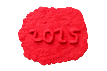 New year 2025 on red plasticine concept isolated on cut out PNG or transparent background. Text AD (Anno Domini) two zero two five write numbers. Abstract texture background. Planning, goal, challenge