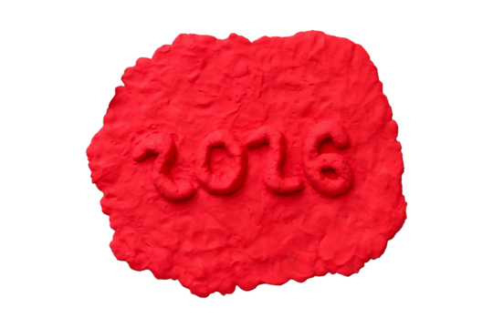 Happy new year. New year 2026 on red plasticine concept isolated on cut out PNG or transparent background. Text AD (Anno Domini) two zero two five write numbers. Abstract texture background. 
