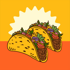 Fast Food Illustration Tacos Digital Hand Drawing
