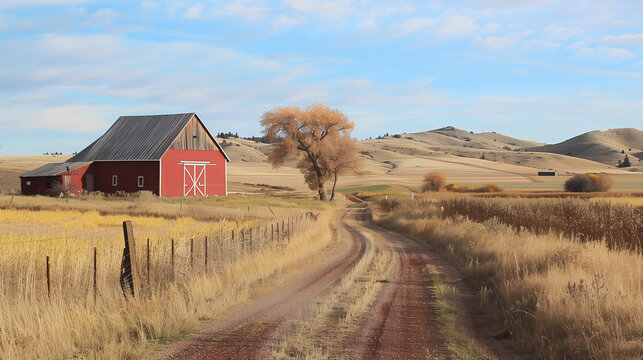red barn in the field
